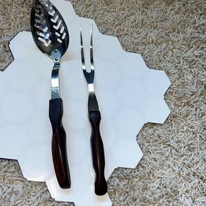 Cutco serving fork and spoon brown swirl handle 17KH 1726